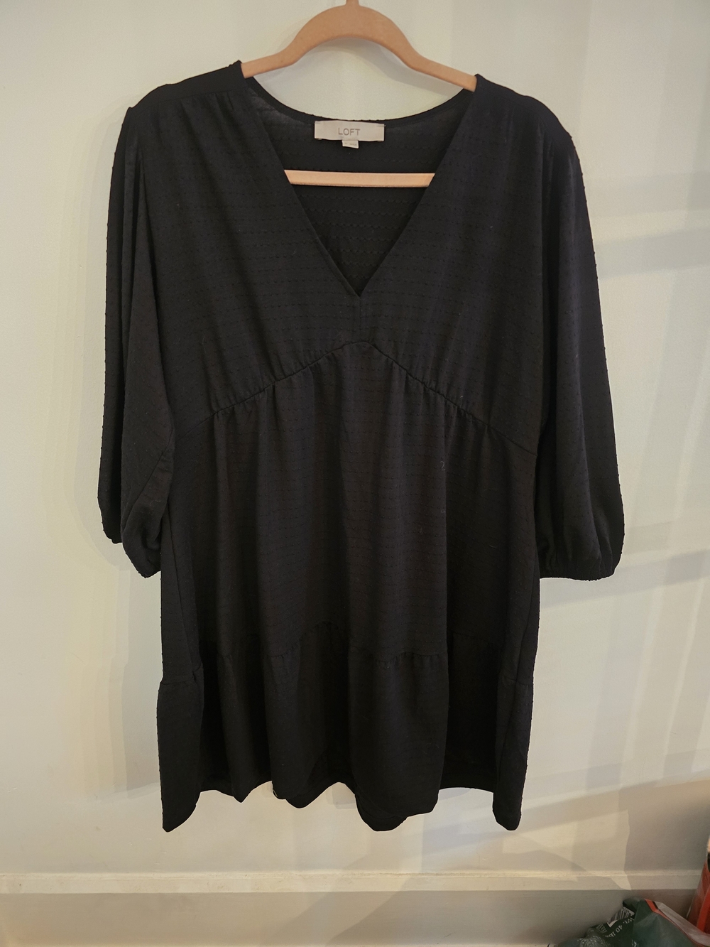 LOFT Black V-Neck Peasant Blouse